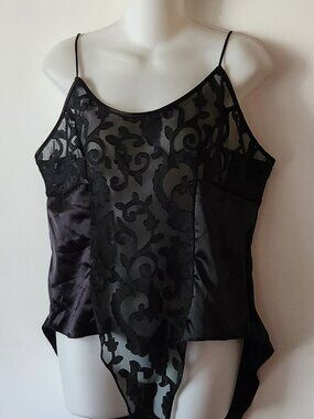 Wondermaid vintage bodysuit cami one piece sz L black VGUC